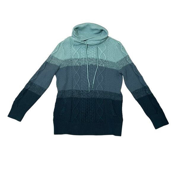L.L. Bean Signature Cowl Neck Sweater Colorblock Knit Blue Gradient Size Medium - Picture 1 of 9